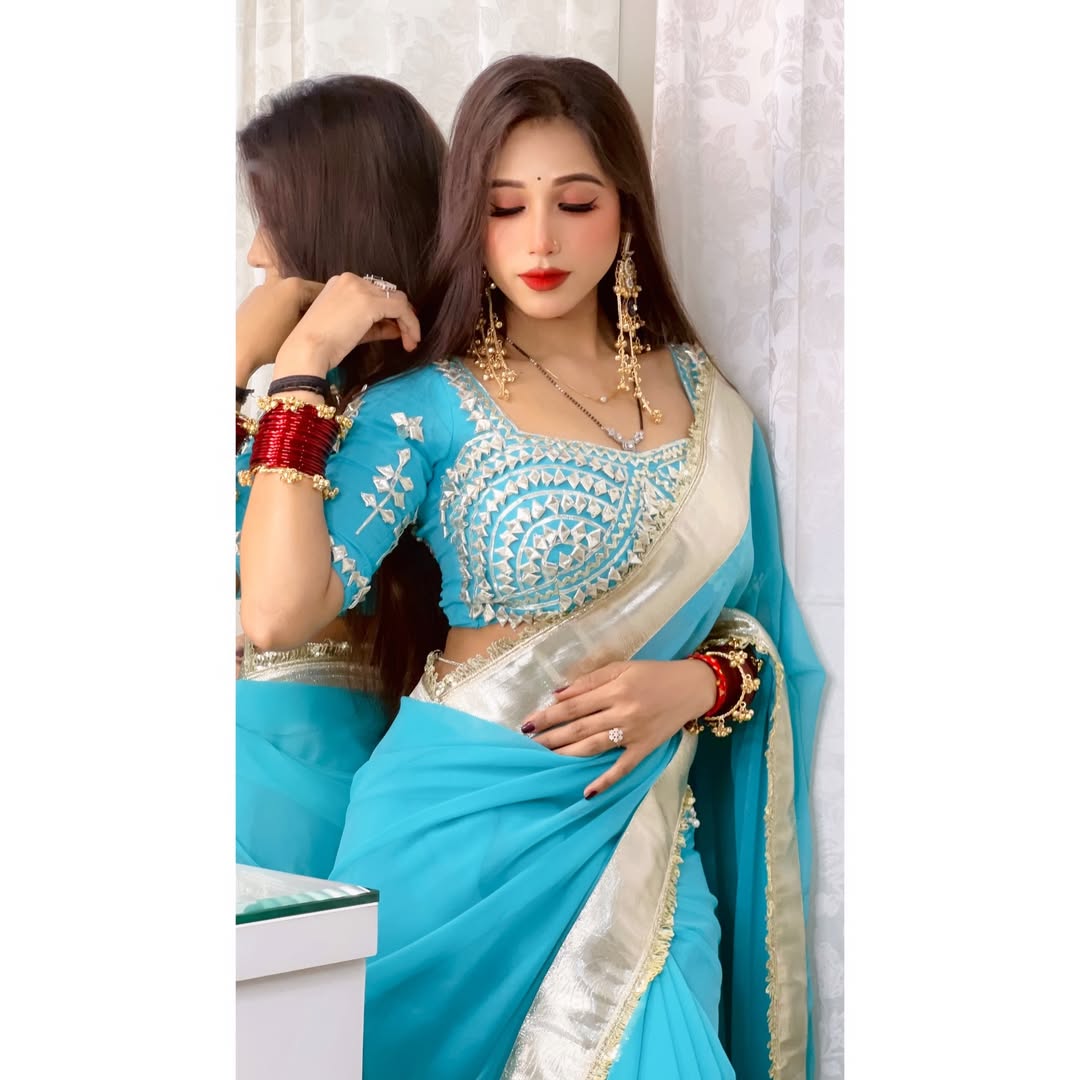 Ankita Lokhande Georgette Designer Sarees With Gotta Patti Work Ready To Wear Blouse