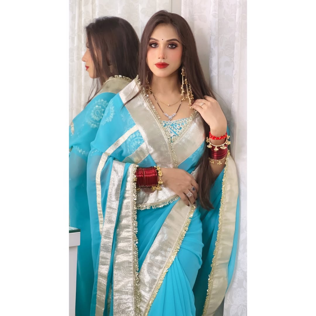 Ankita Lokhande Georgette Designer Sarees With Gotta Patti Work Ready To Wear Blouse