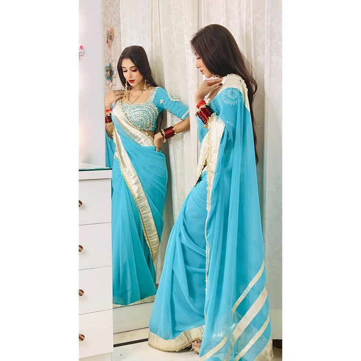 Ankita Lokhande Georgette Designer Sarees With Gotta Patti Work Ready To Wear Blouse