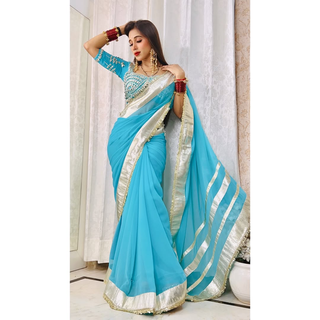 Ankita Lokhande Georgette Designer Sarees With Gotta Patti Work Ready To Wear Blouse