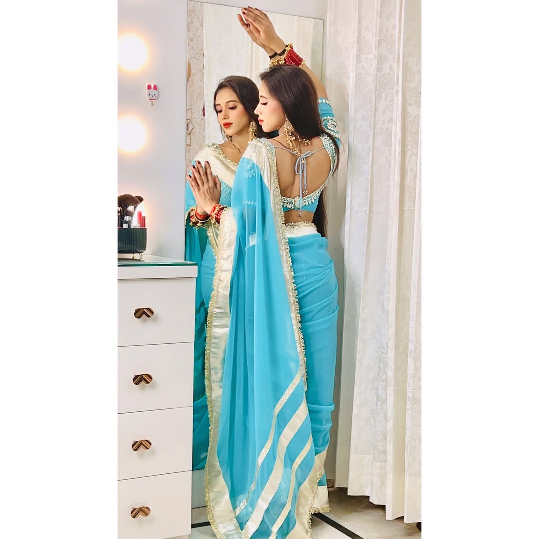Ankita Lokhande Georgette Designer Sarees With Gotta Patti Work Ready To Wear Blouse