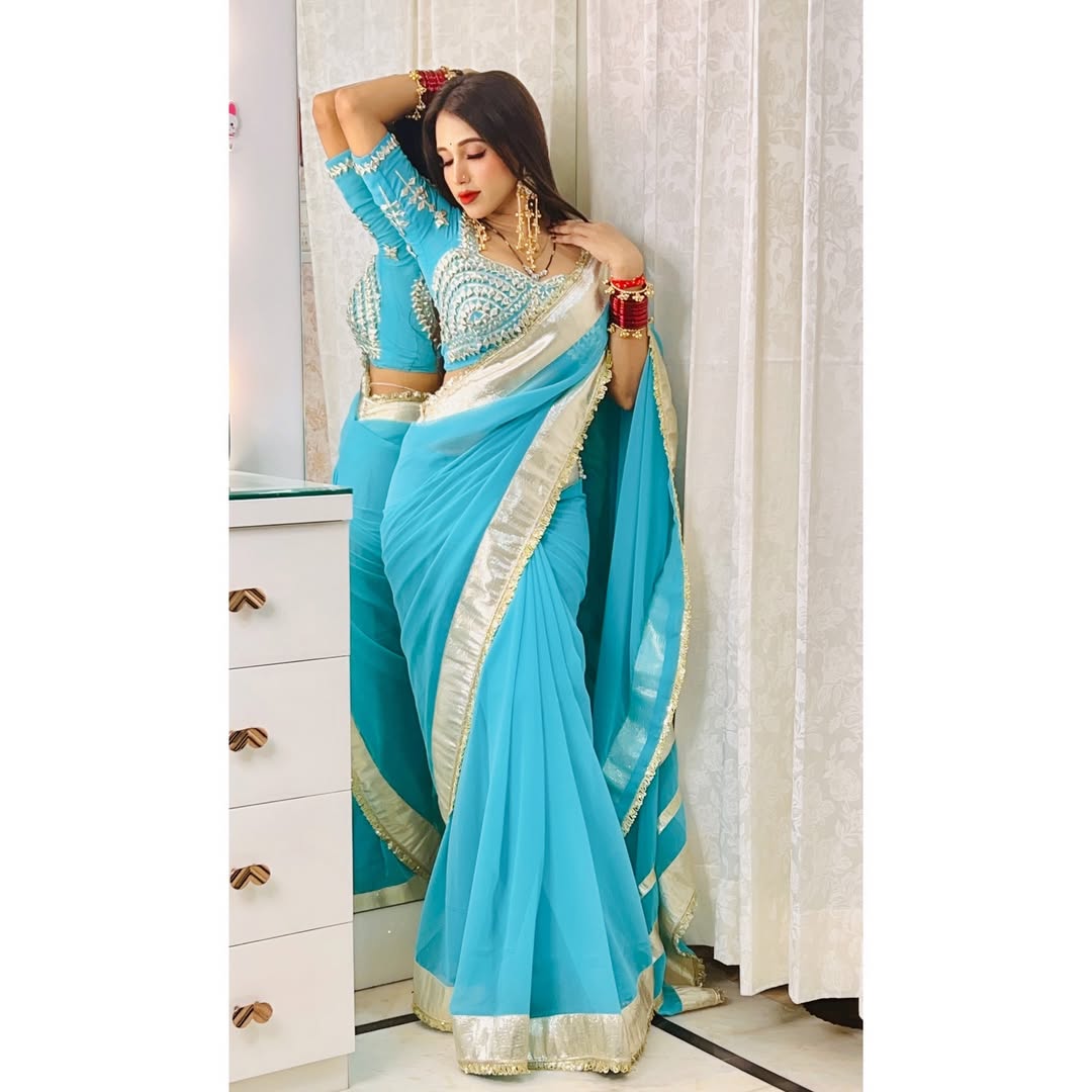 Ankita Lokhande Georgette Designer Sarees With Gotta Patti Work Ready To Wear Blouse