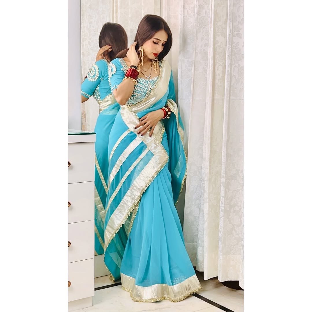 Ankita Lokhande Georgette Designer Sarees With Gotta Patti Work Ready To Wear Blouse
