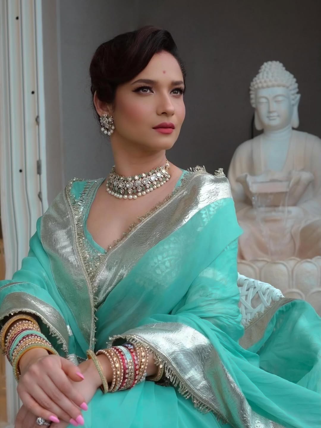 Ankita Lokhande Georgette Designer Sarees With Gotta Patti Work Ready To Wear Blouse