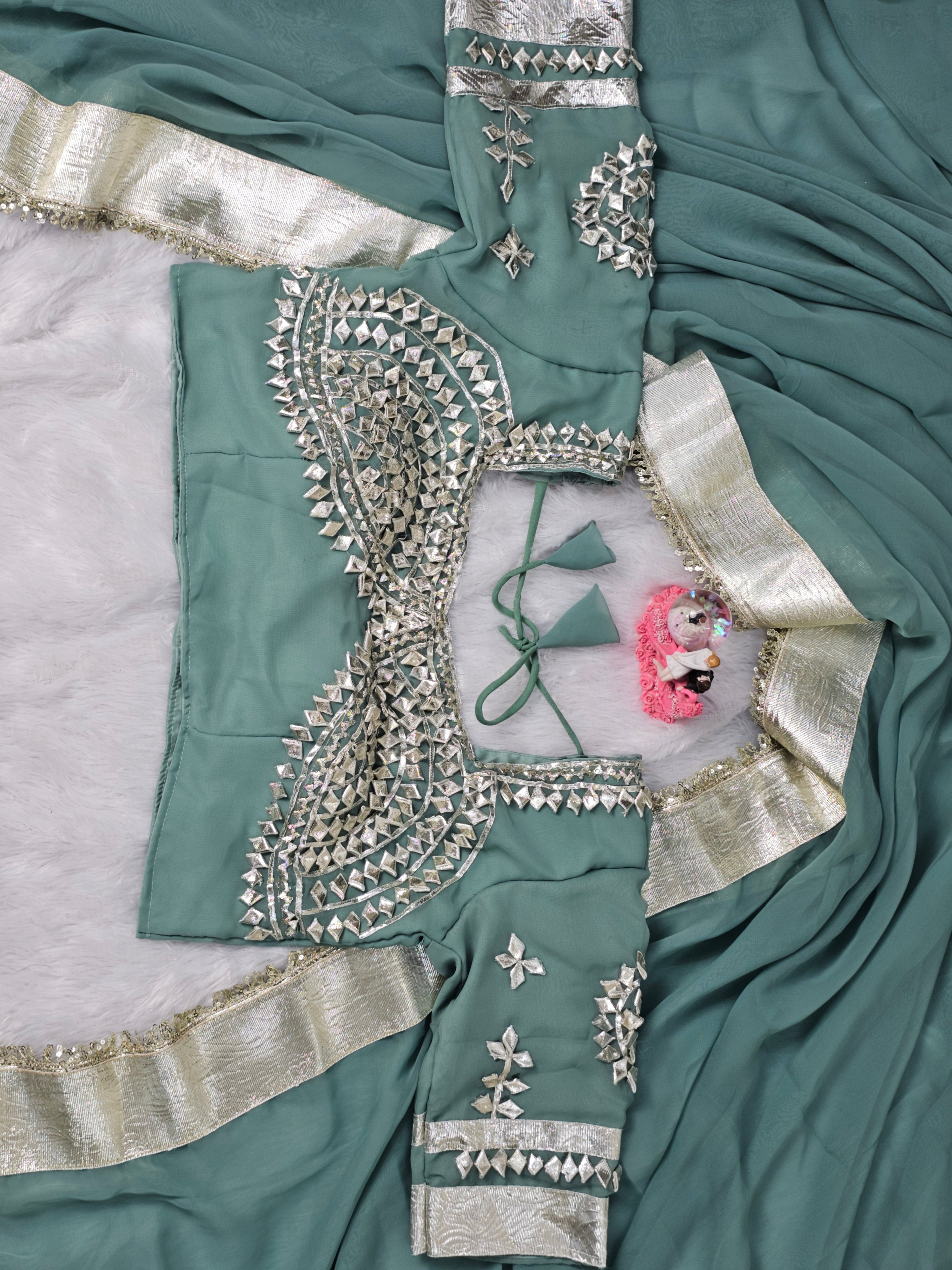 Ankita Lokhande Georgette Designer Sarees With Gotta Patti Work Ready To Wear Blouse