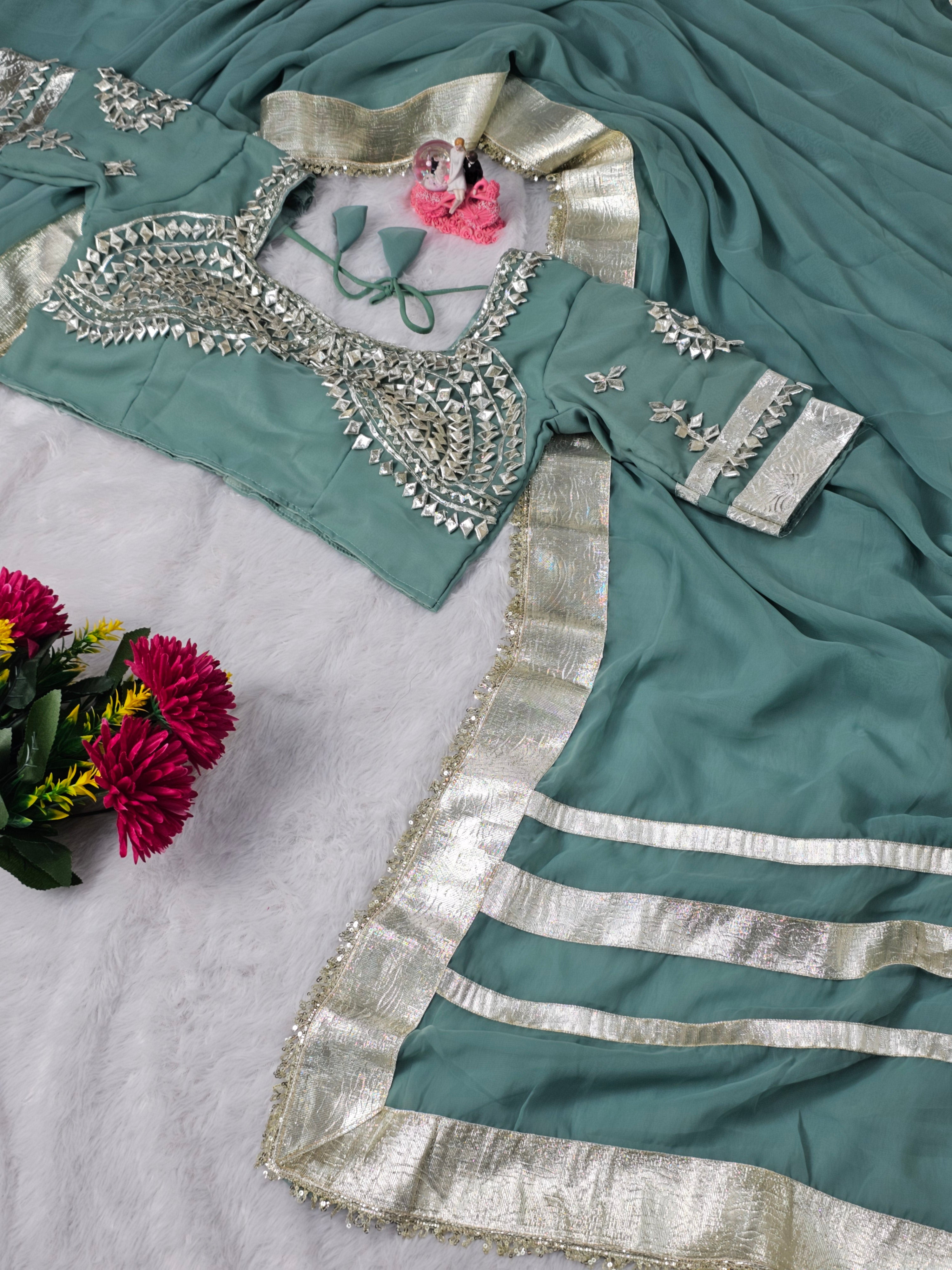 Ankita Lokhande Georgette Designer Sarees With Gotta Patti Work Ready To Wear Blouse