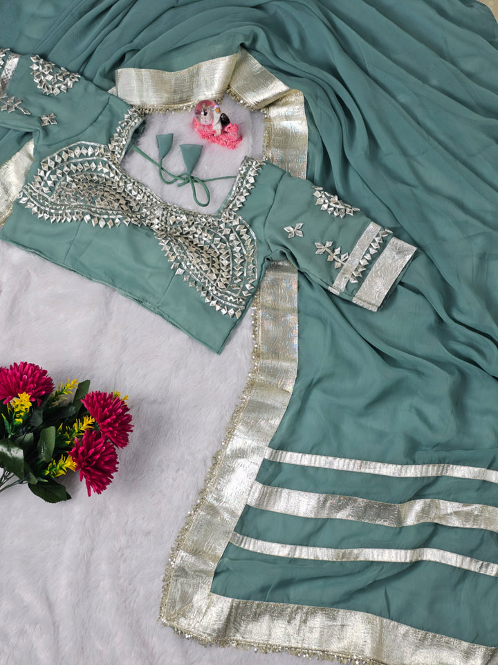 Ankita Lokhande Georgette Designer Sarees With Gotta Patti Work Ready To Wear Blouse