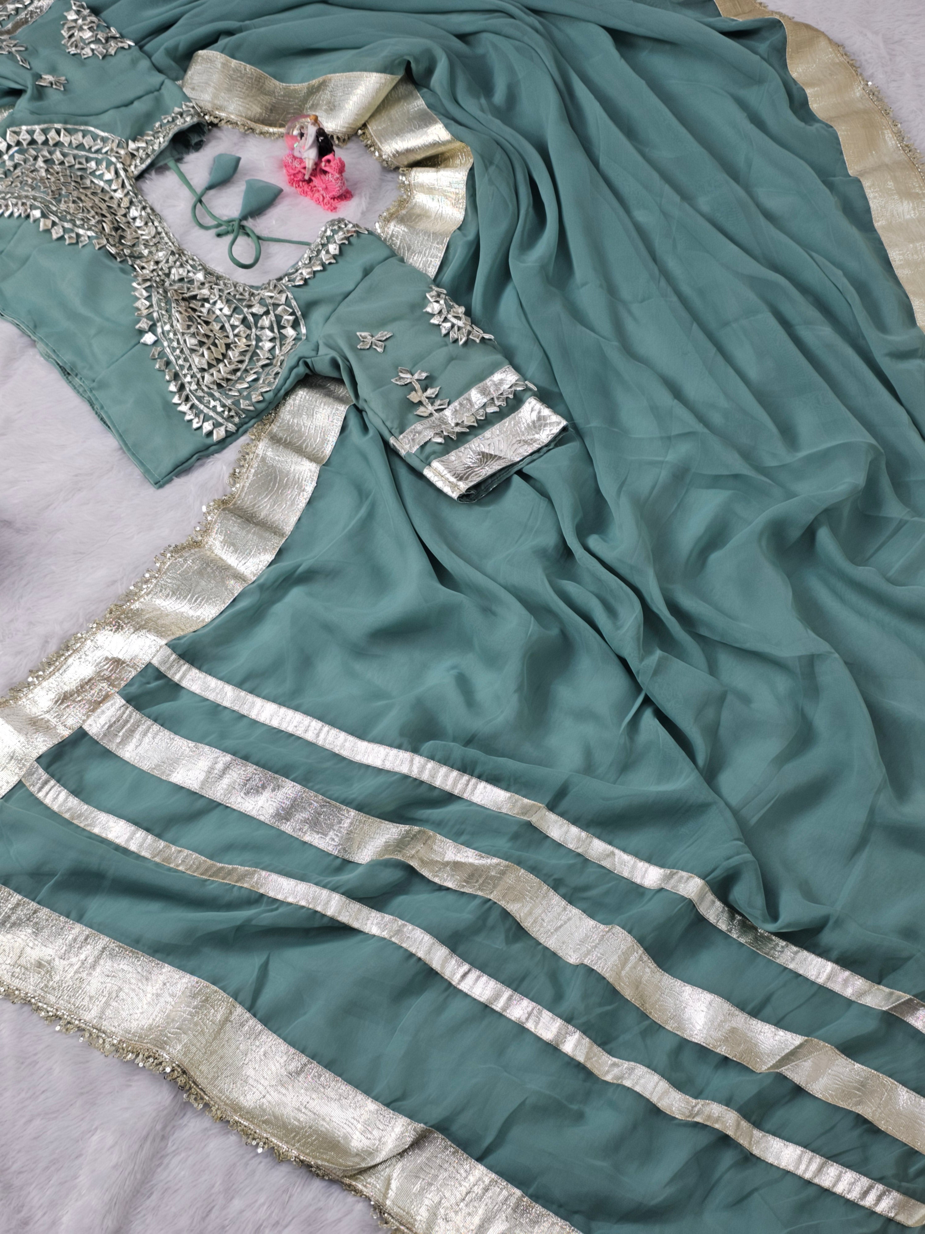 Ankita Lokhande Georgette Designer Sarees With Gotta Patti Work Ready To Wear Blouse