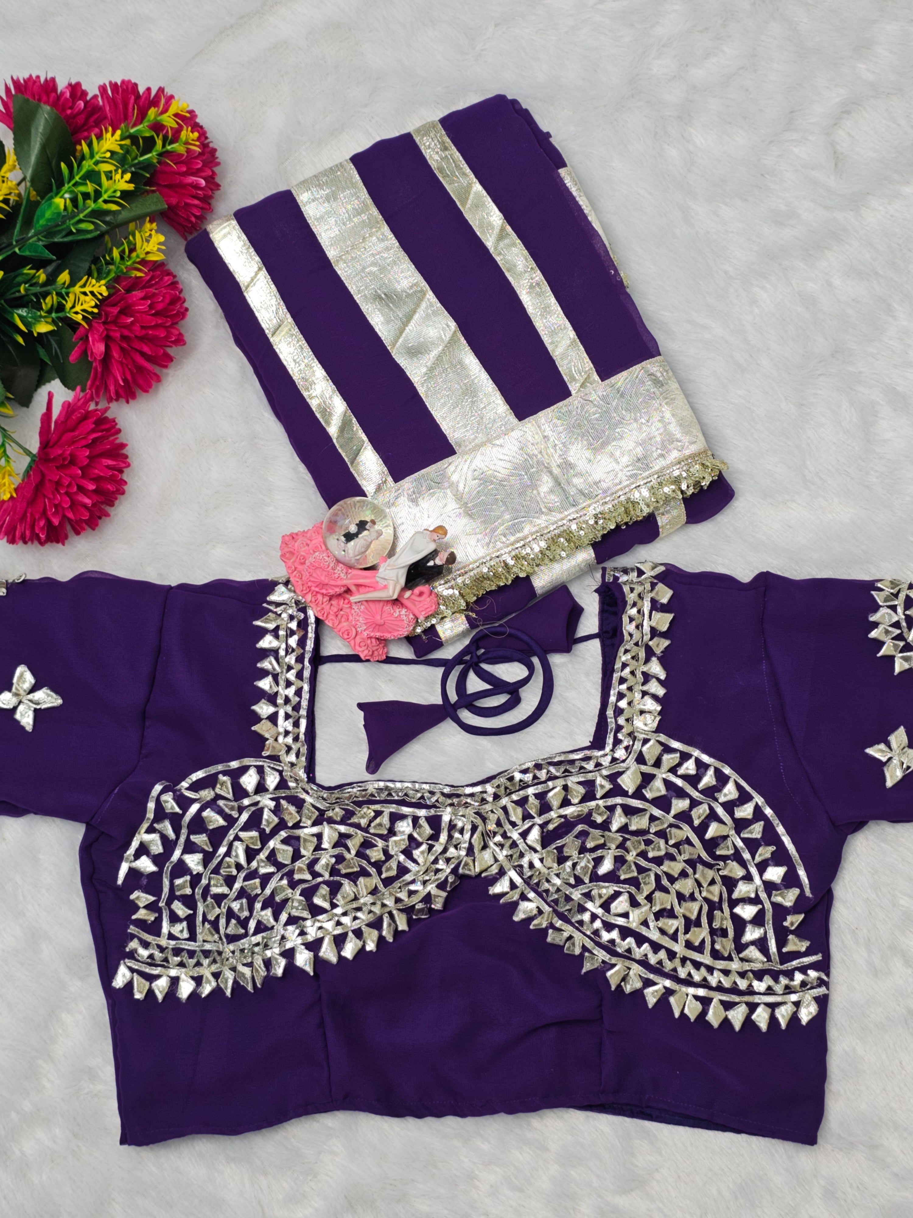 Ankita Lokhande Georgette Designer Sarees With Gotta Patti Work Ready To Wear Blouse