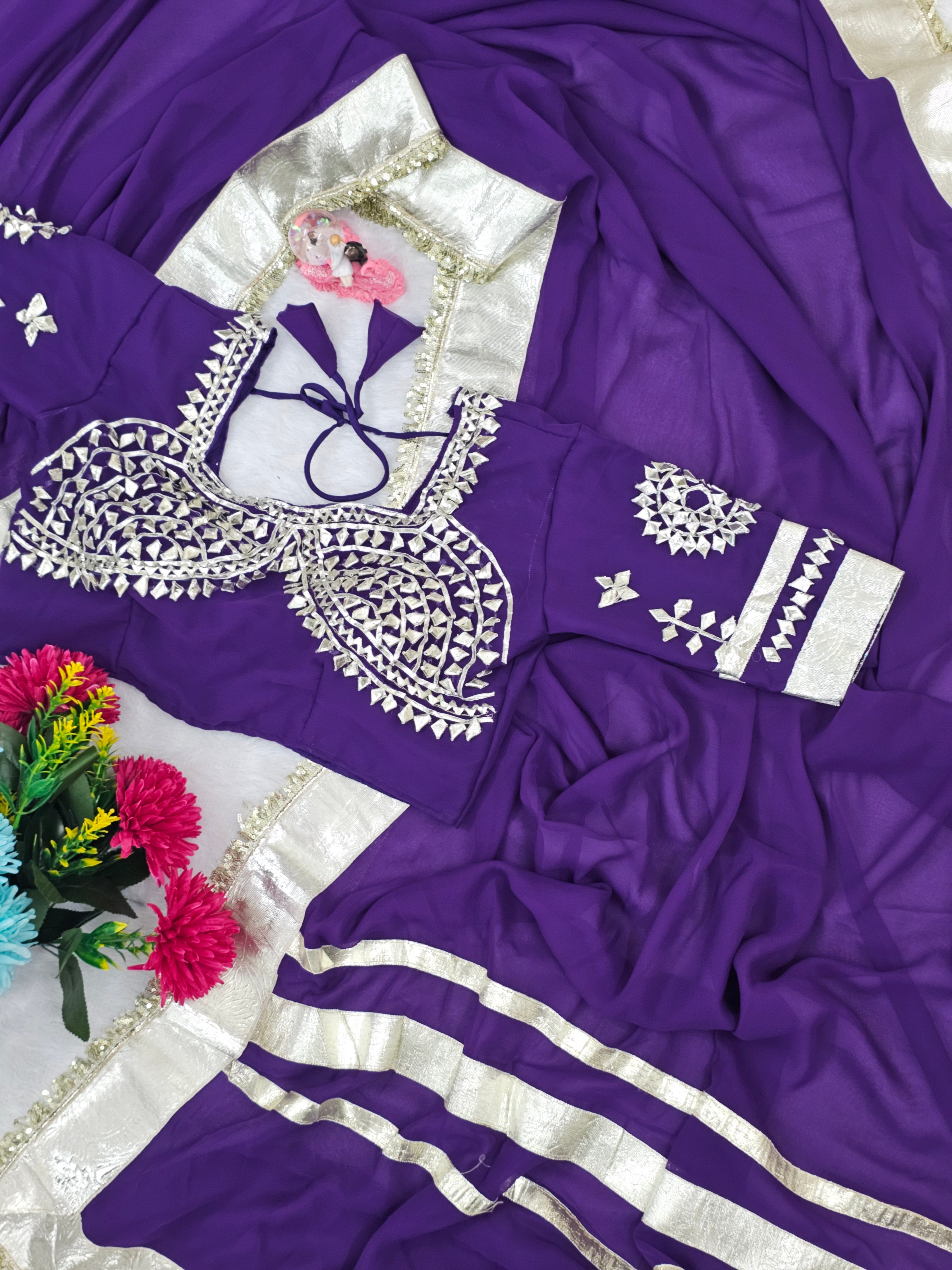 Ankita Lokhande Georgette Designer Sarees With Gotta Patti Work Ready To Wear Blouse