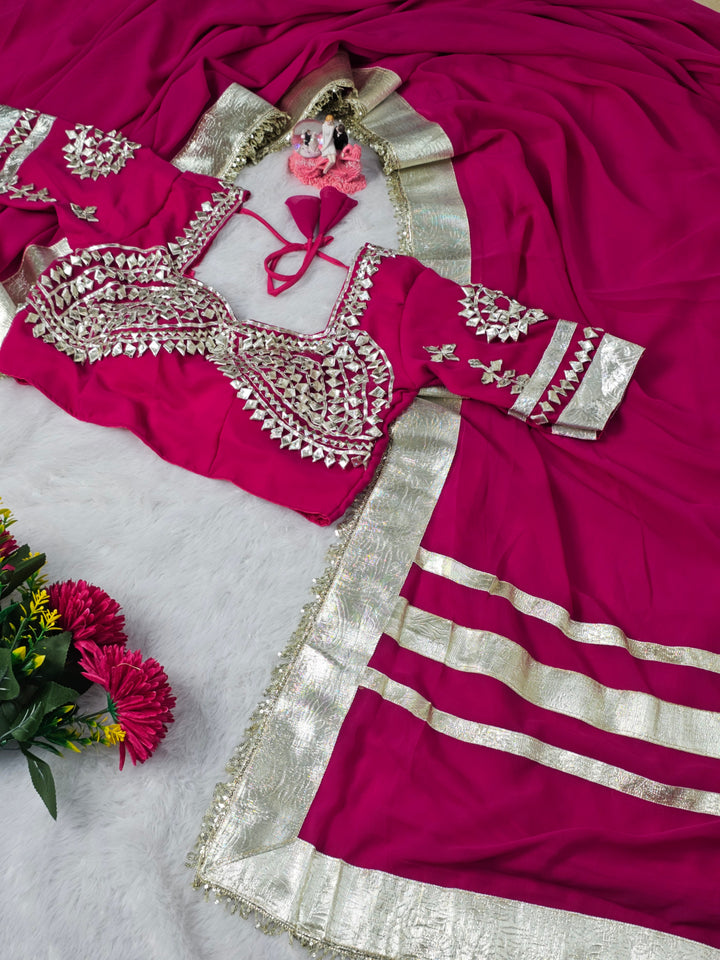 Ankita Lokhande Georgette Designer Sarees With Gotta Patti Work Ready To Wear Blouse