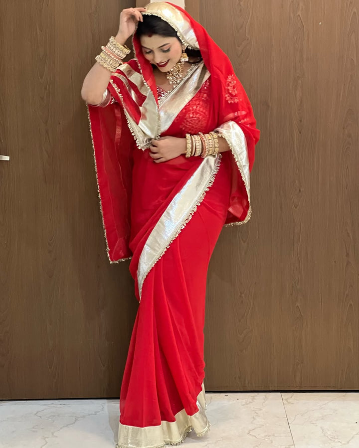 Ankita Lokhande Georgette Designer Sarees With Gotta Patti Work Ready To Wear Blouse