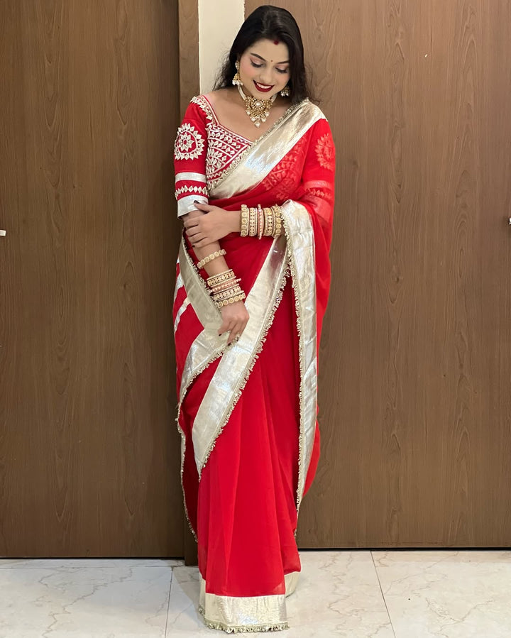 Ankita Lokhande Georgette Designer Sarees With Gotta Patti Work Ready To Wear Blouse