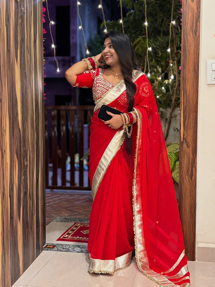 Ankita Lokhande Georgette Designer Sarees With Gotta Patti Work Ready To Wear Blouse