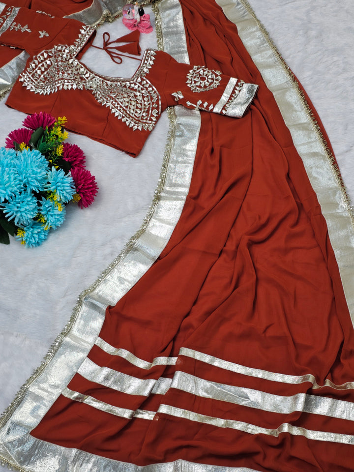 Ankita Lokhande Georgette Designer Sarees With Gotta Patti Work Ready To Wear Blouse