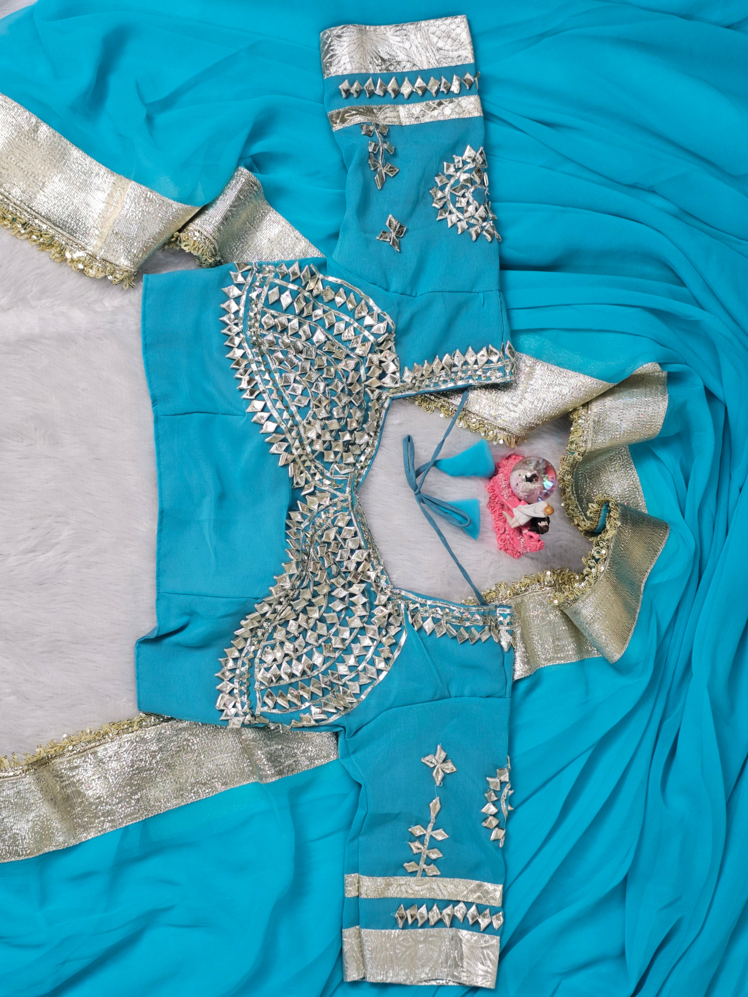 Ankita Lokhande Georgette Designer Sarees With Gotta Patti Work Ready To Wear Blouse