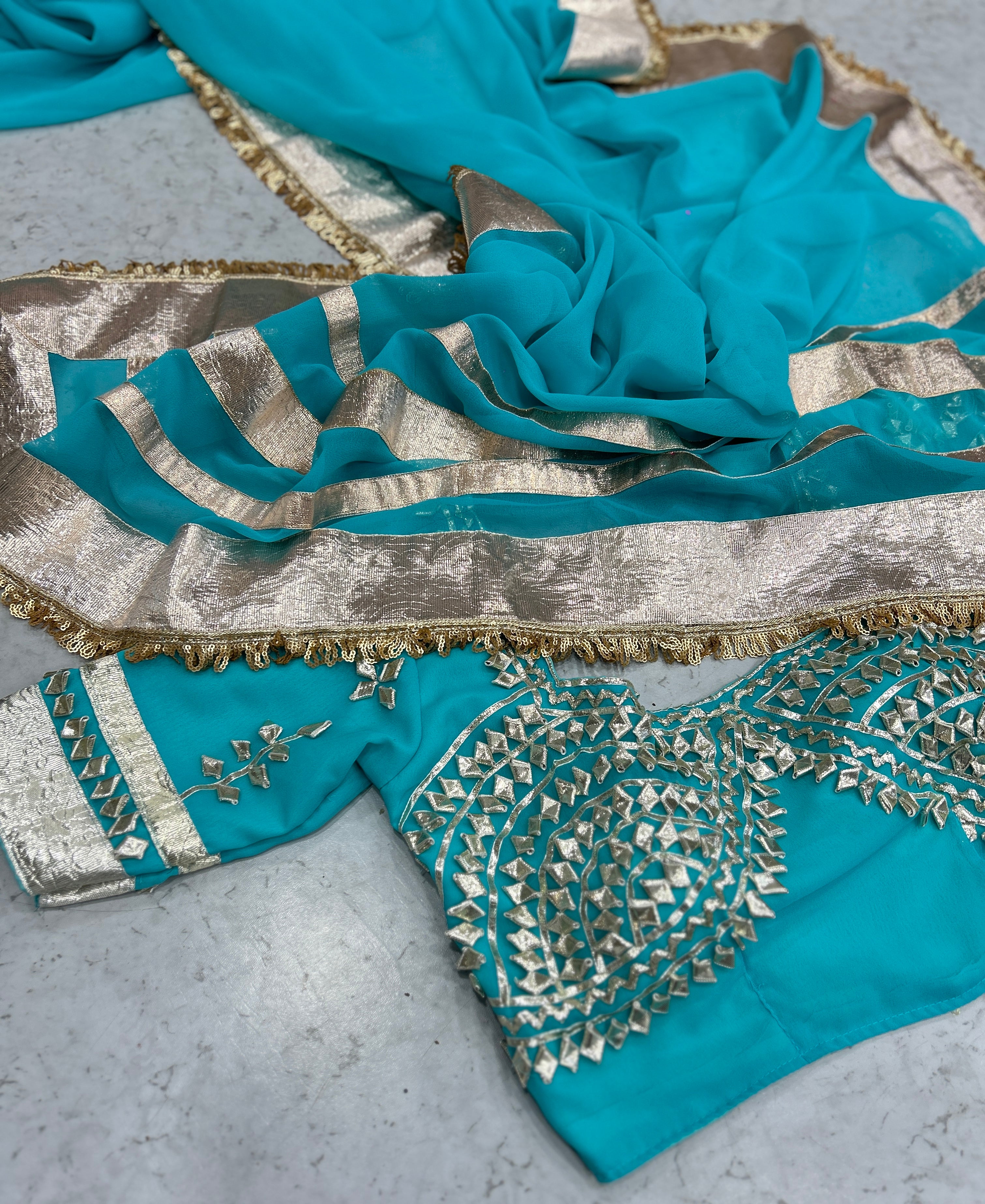 Ankita Lokhande Georgette Designer Sarees With Gotta Patti Work Ready To Wear Blouse