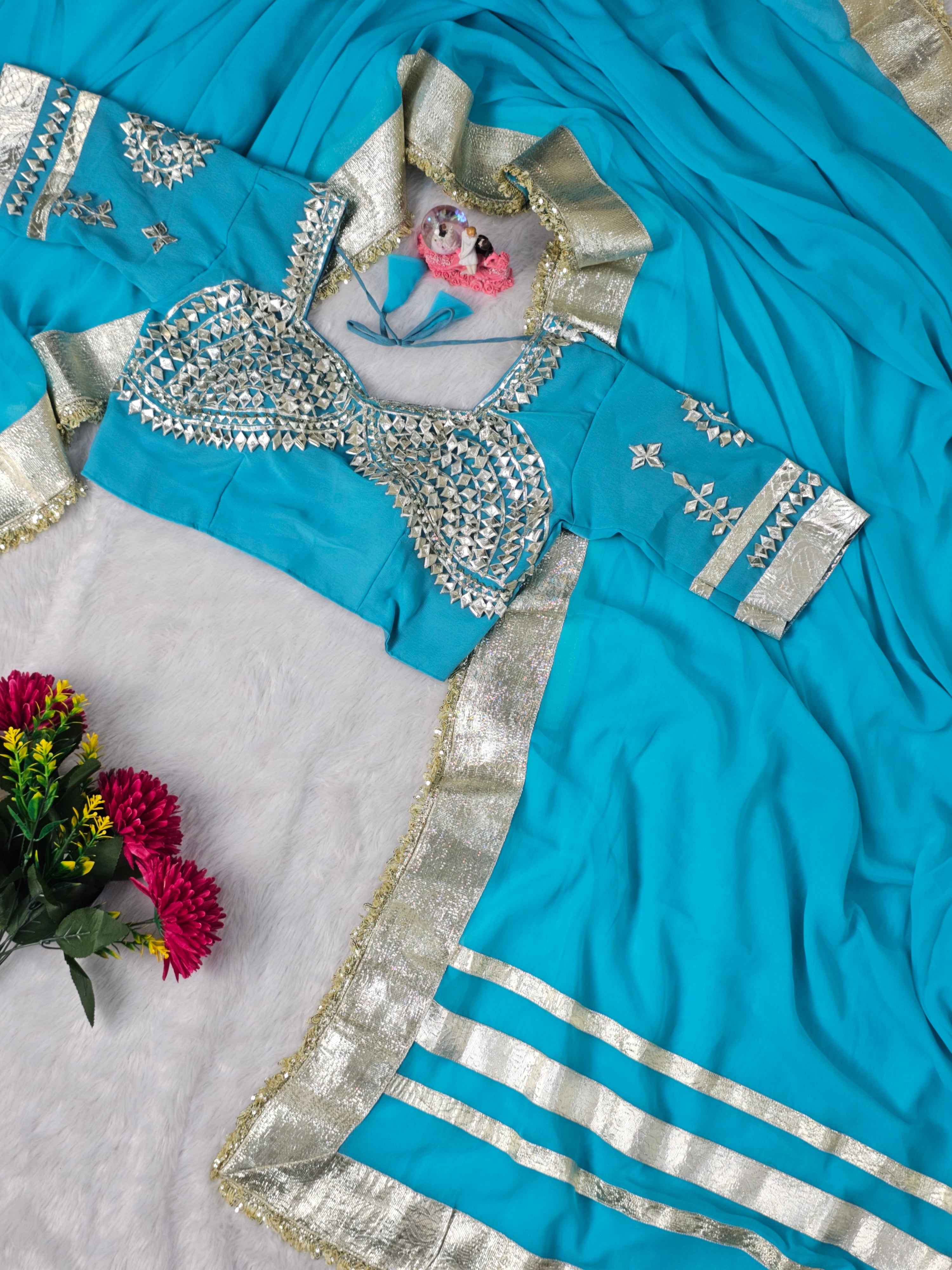 Ankita Lokhande Georgette Designer Sarees With Gotta Patti Work Ready To Wear Blouse