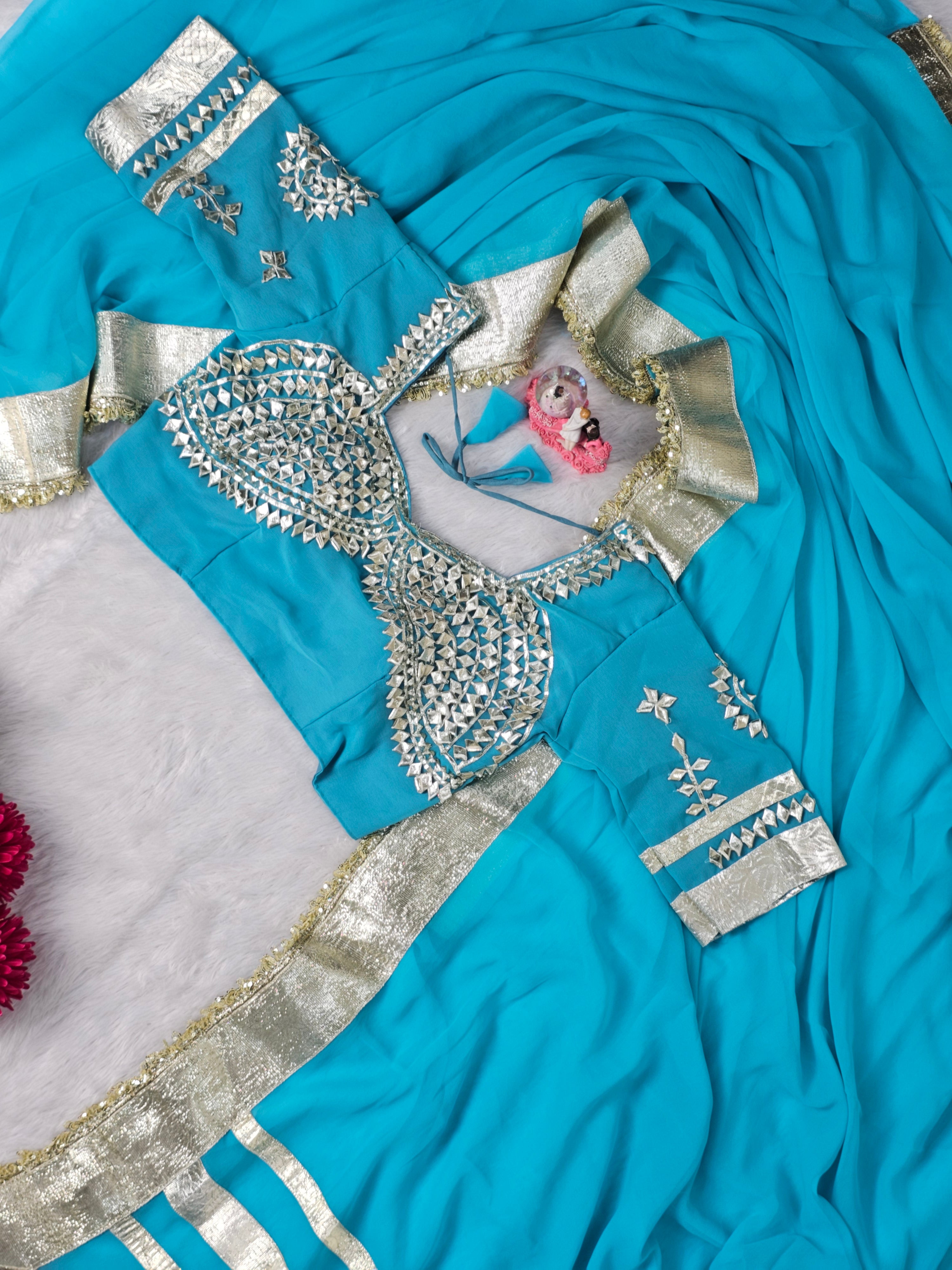 Ankita Lokhande Georgette Designer Sarees With Gotta Patti Work Ready To Wear Blouse