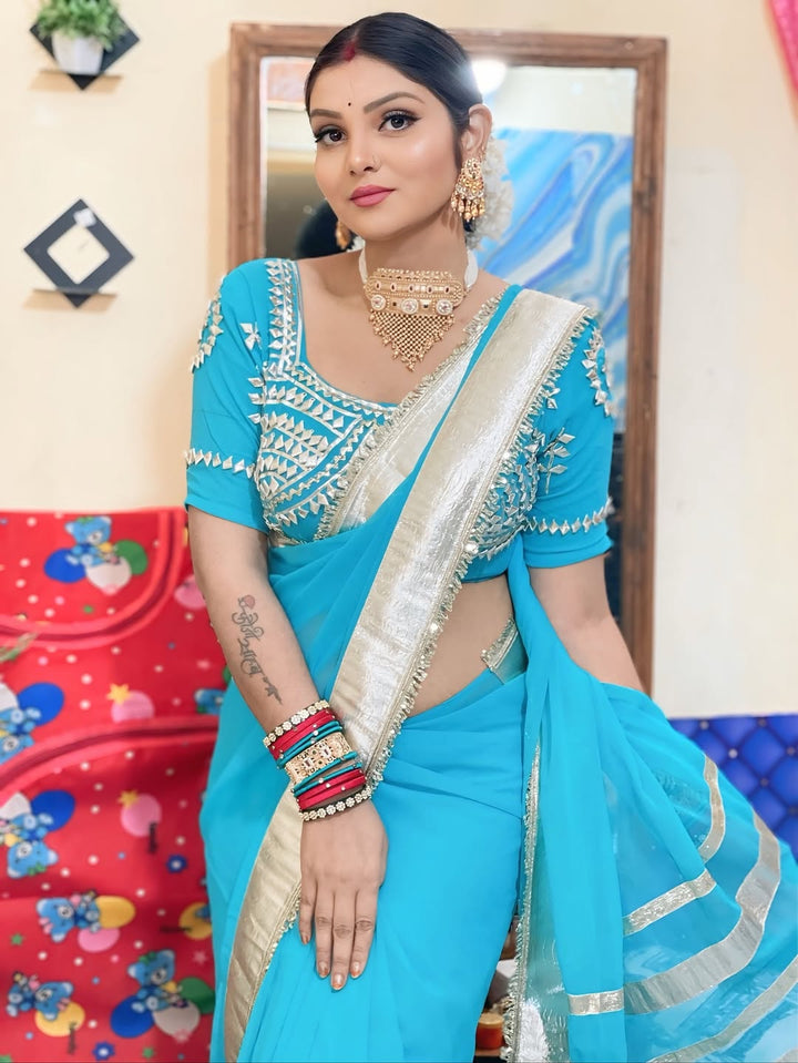 Ankita Lokhande Georgette Designer Sarees With Gotta Patti Work Ready To Wear Blouse