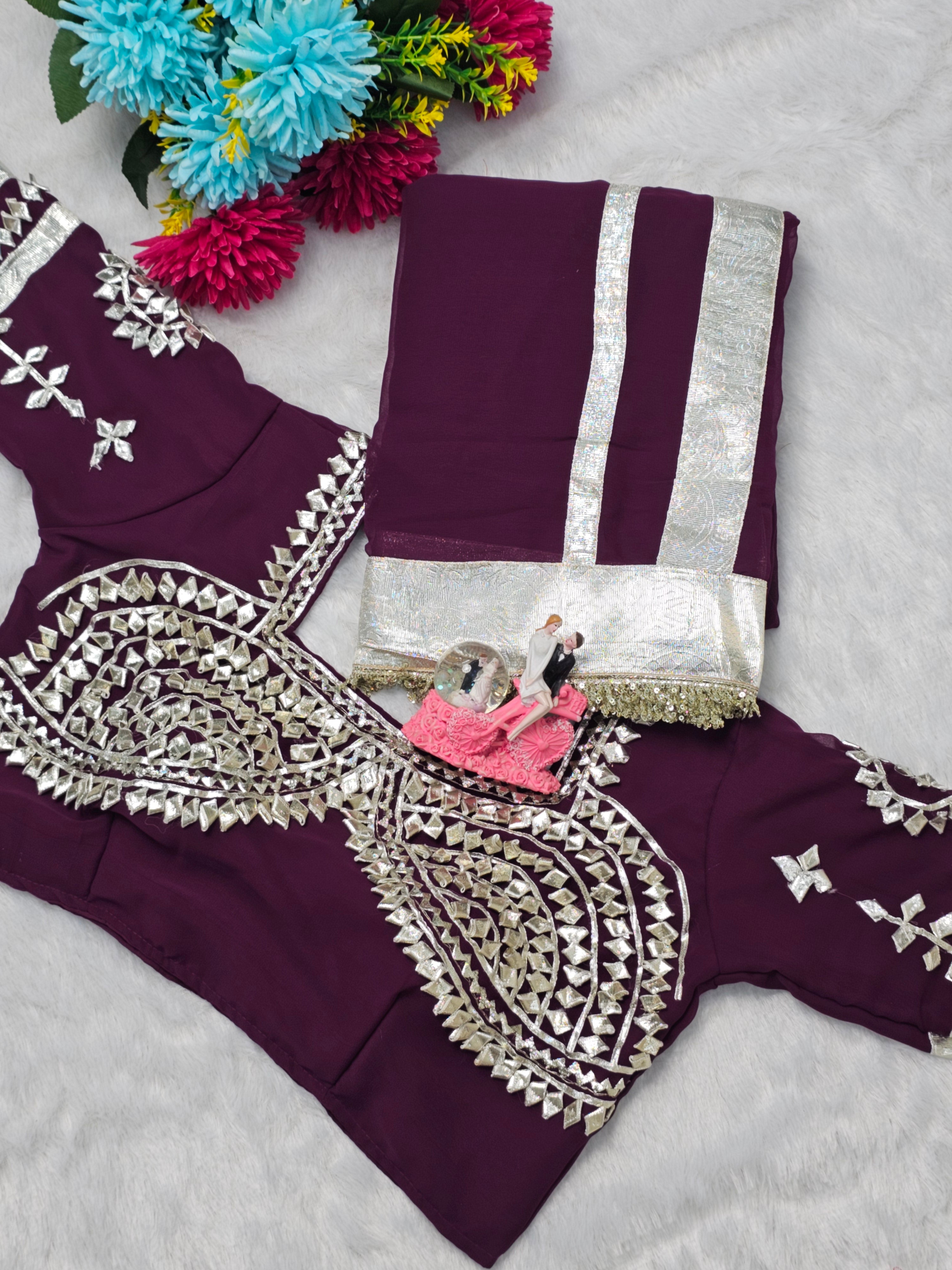 Ankita Lokhande Georgette Designer Sarees With Gotta Patti Work Ready To Wear Blouse