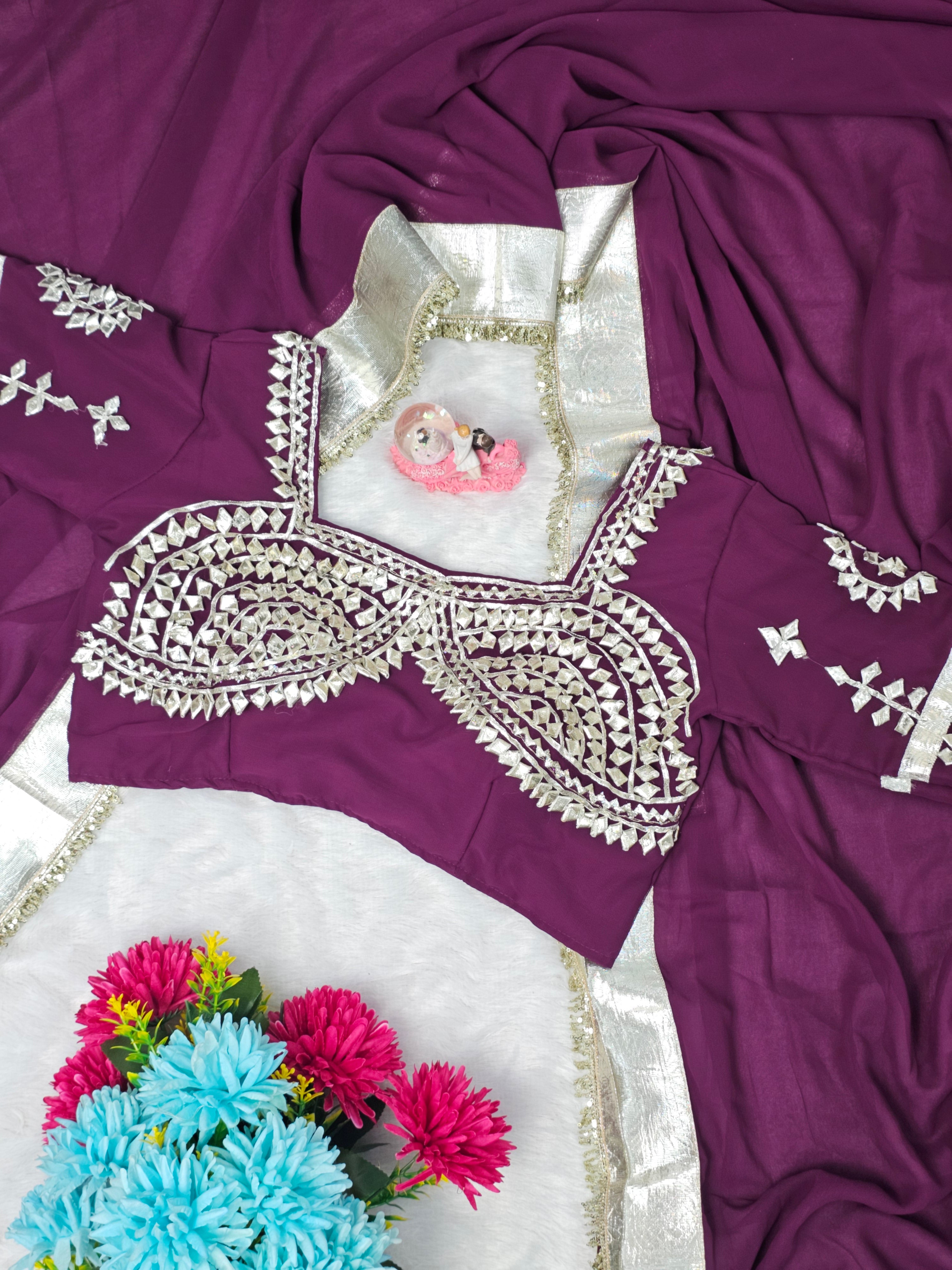 Ankita Lokhande Georgette Designer Sarees With Gotta Patti Work Ready To Wear Blouse