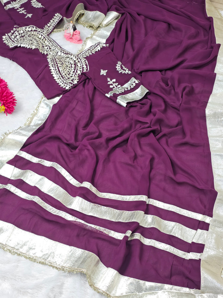 Ankita Lokhande Georgette Designer Sarees With Gotta Patti Work Ready To Wear Blouse