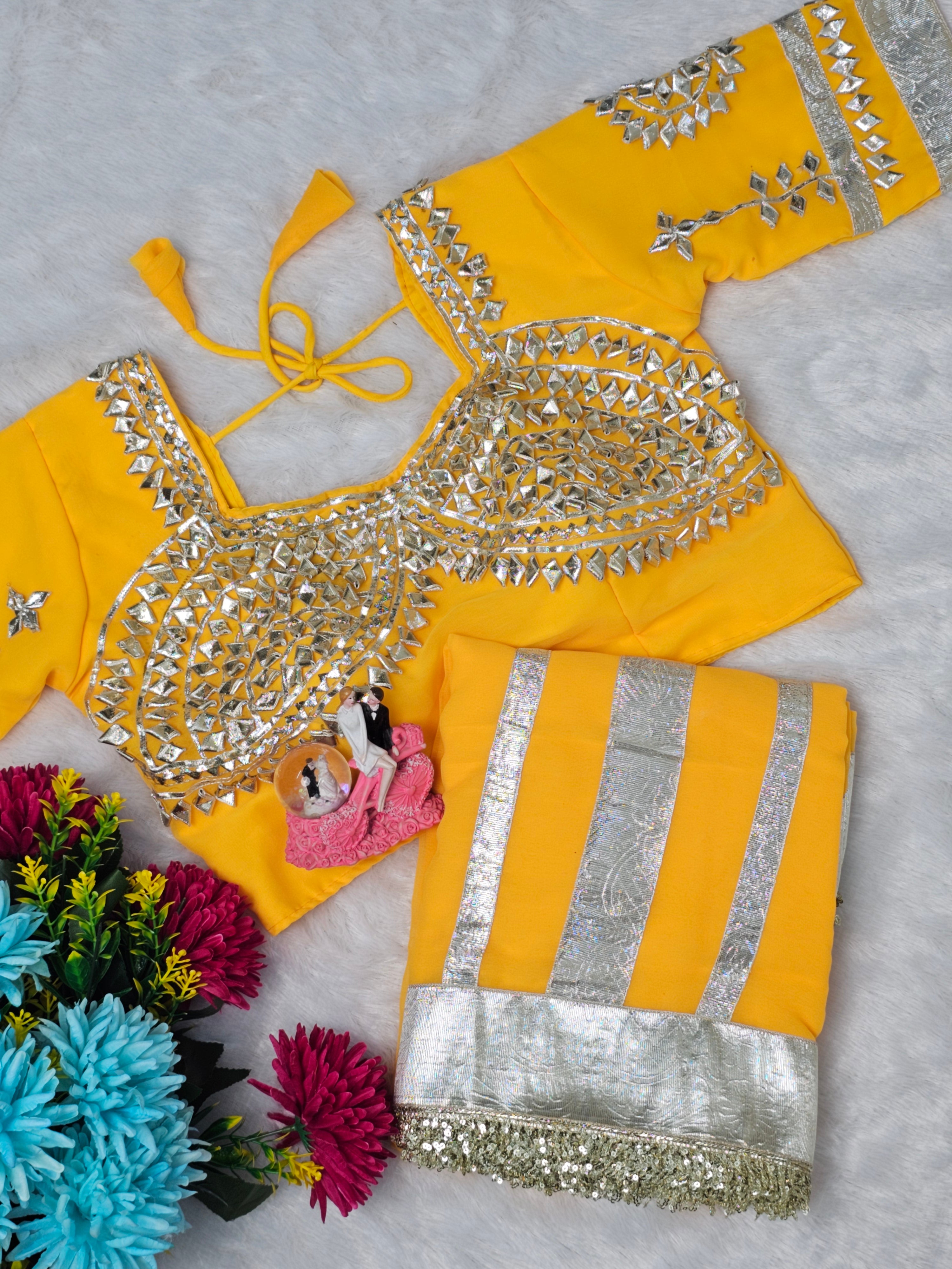 Ankita Lokhande Georgette Designer Sarees With Gotta Patti Work Ready To Wear Blouse