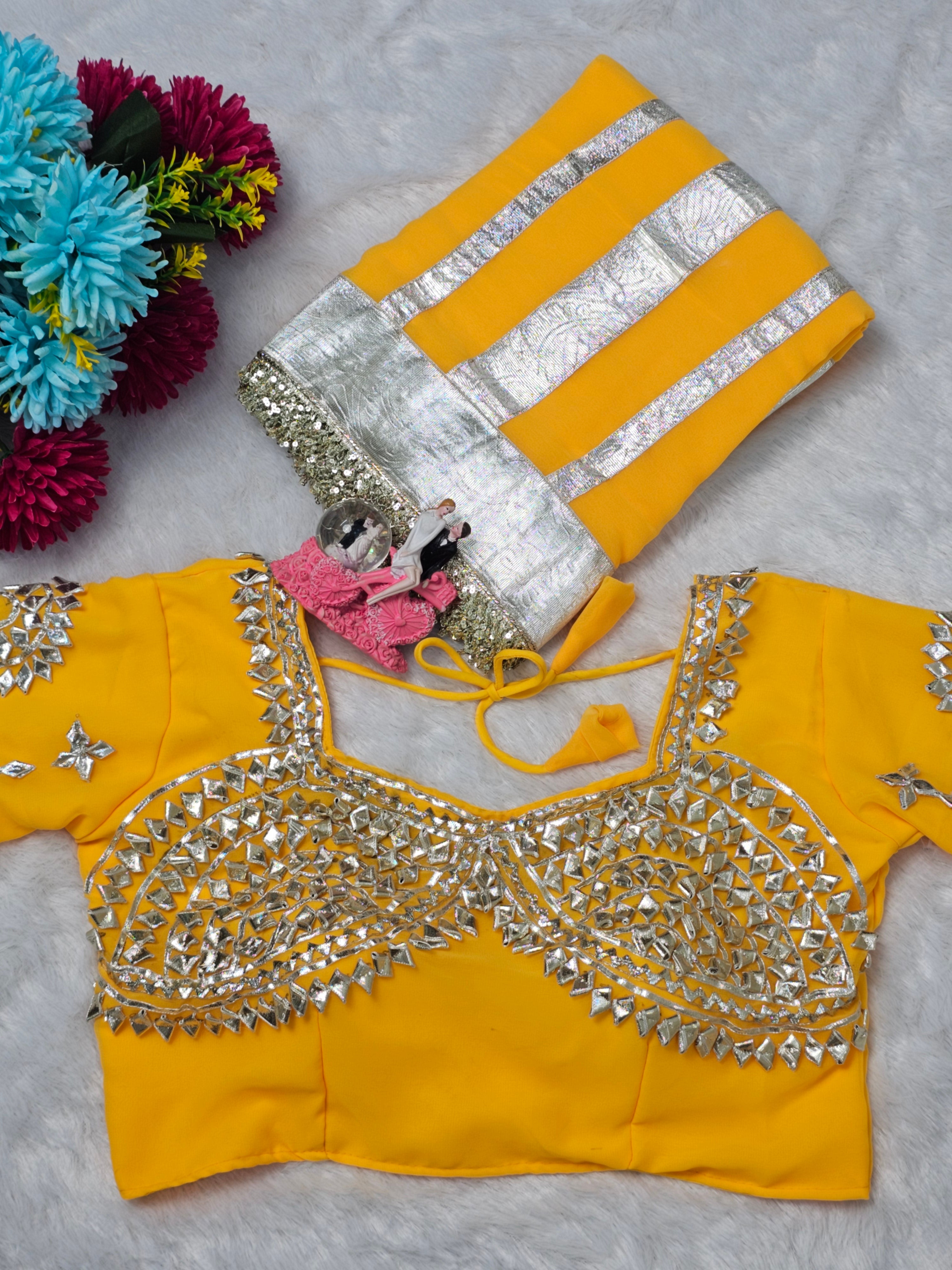 Ankita Lokhande Georgette Designer Sarees With Gotta Patti Work Ready To Wear Blouse