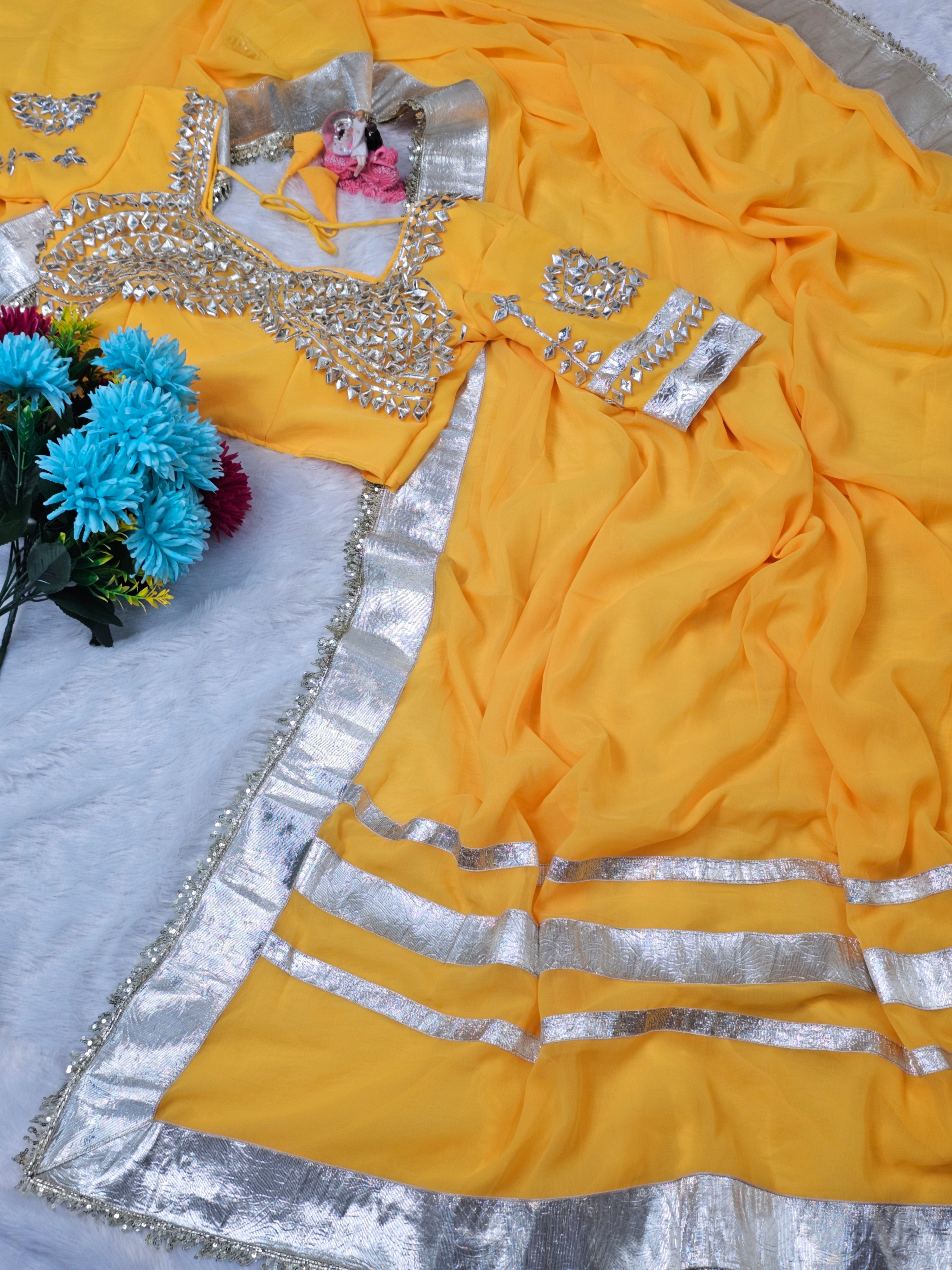 Ankita Lokhande Georgette Designer Sarees With Gotta Patti Work Ready To Wear Blouse