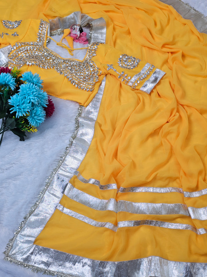 Ankita Lokhande Georgette Designer Sarees With Gotta Patti Work Ready To Wear Blouse