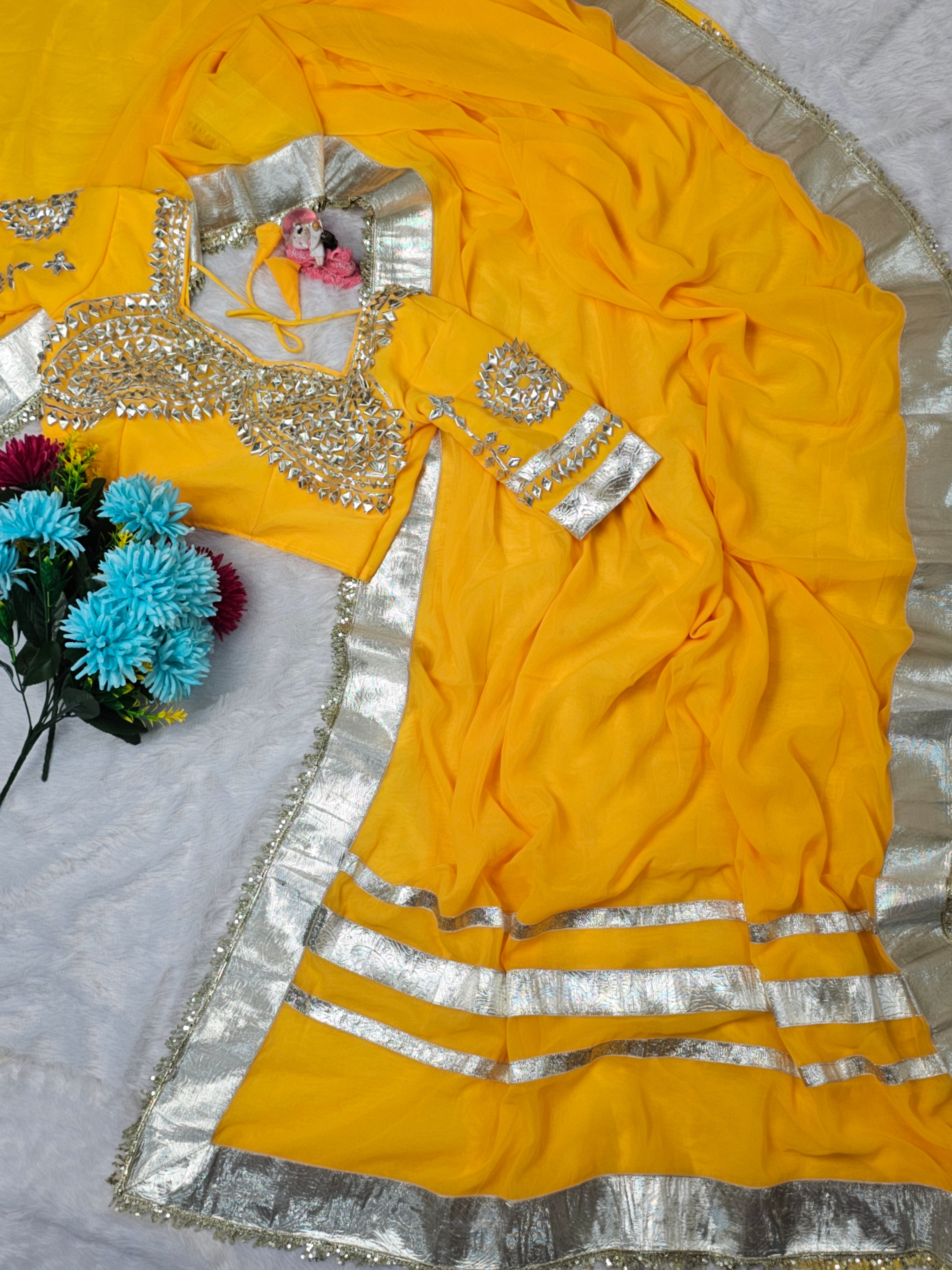 Ankita Lokhande Georgette Designer Sarees With Gotta Patti Work Ready To Wear Blouse