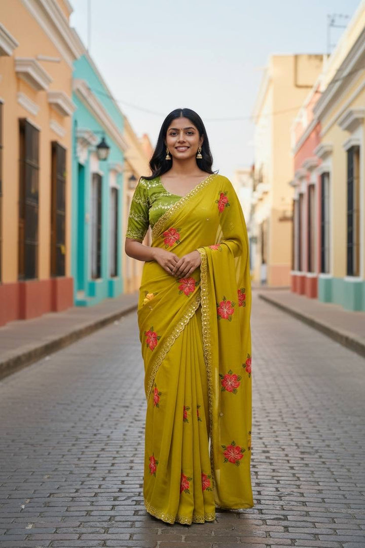 Viscose Rangoli Real Mirror Work Sarees