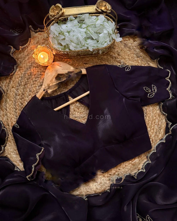 Fandy Satin Fabric Hand Work Party Wear Sarees