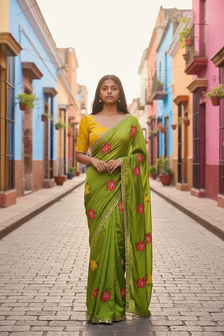 Viscose Rangoli Real Mirror Work Sarees