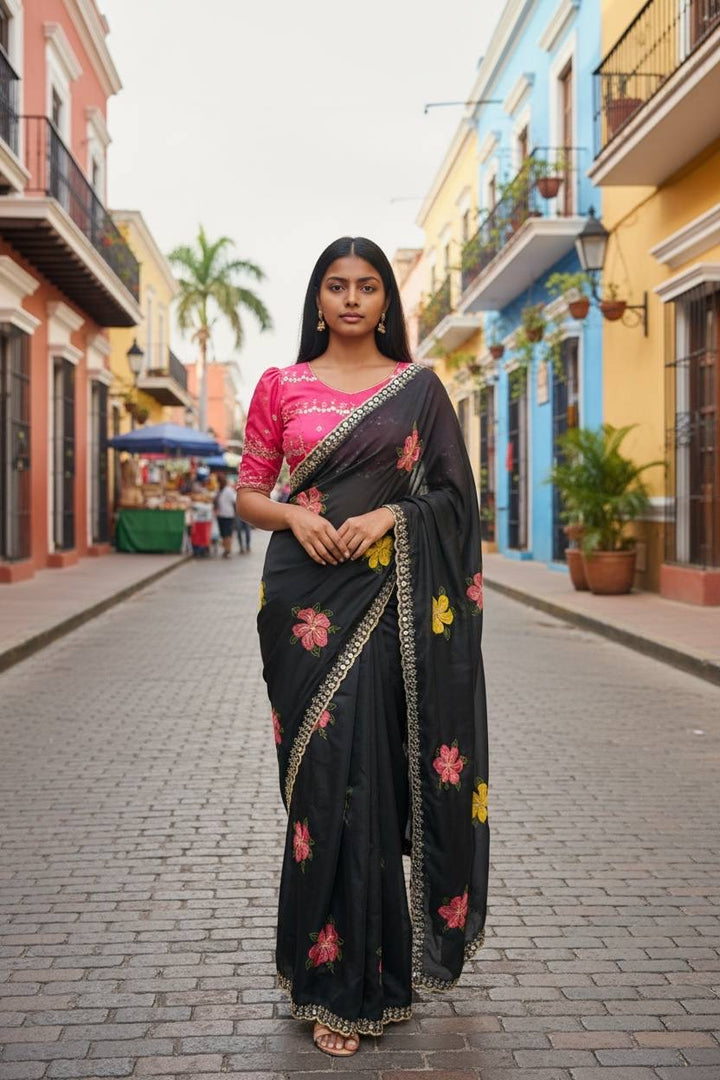 Viscose Rangoli Real Mirror Work Sarees