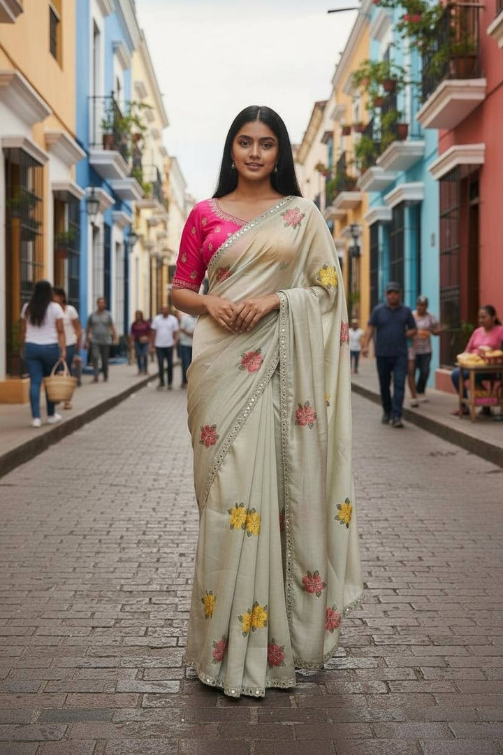 Viscose Rangoli Real Mirror Work Sarees