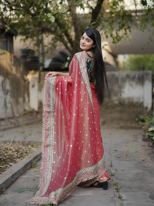 Embellished Embroidered Saree With Unstitched Blouse Piece