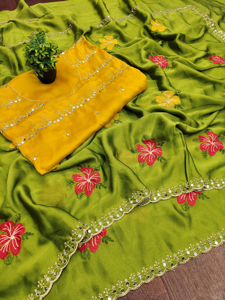 Viscose Rangoli Real Mirror Work Sarees