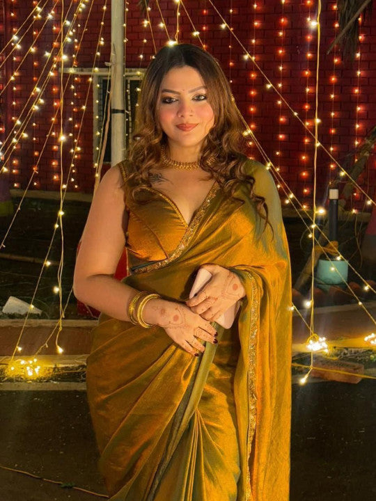 Women Beads and Stones Organza Saree