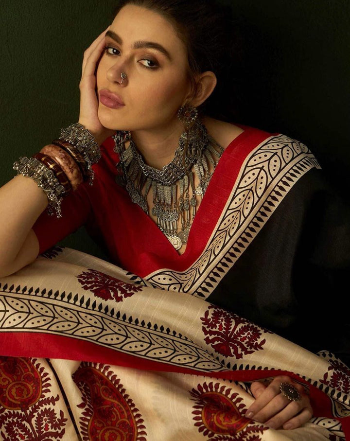 Ajrakh Hand Block Printed Mul Mul Cotton Sarees