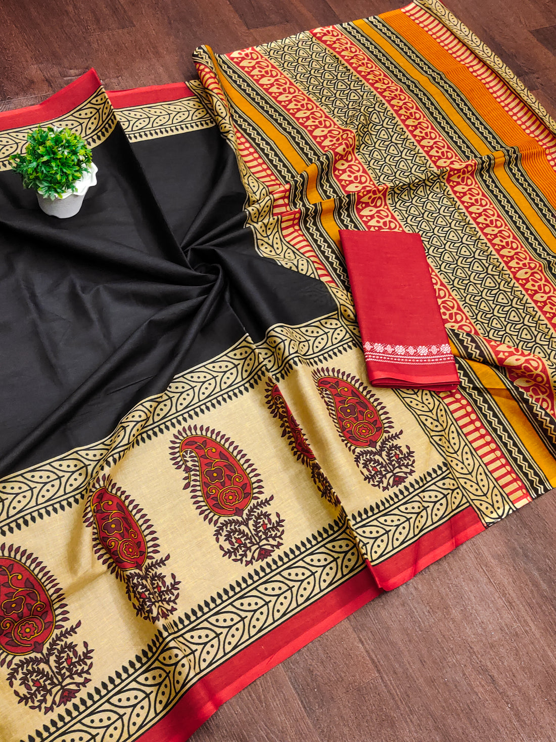 Ajrakh Hand Block Printed Mul Mul Cotton Sarees