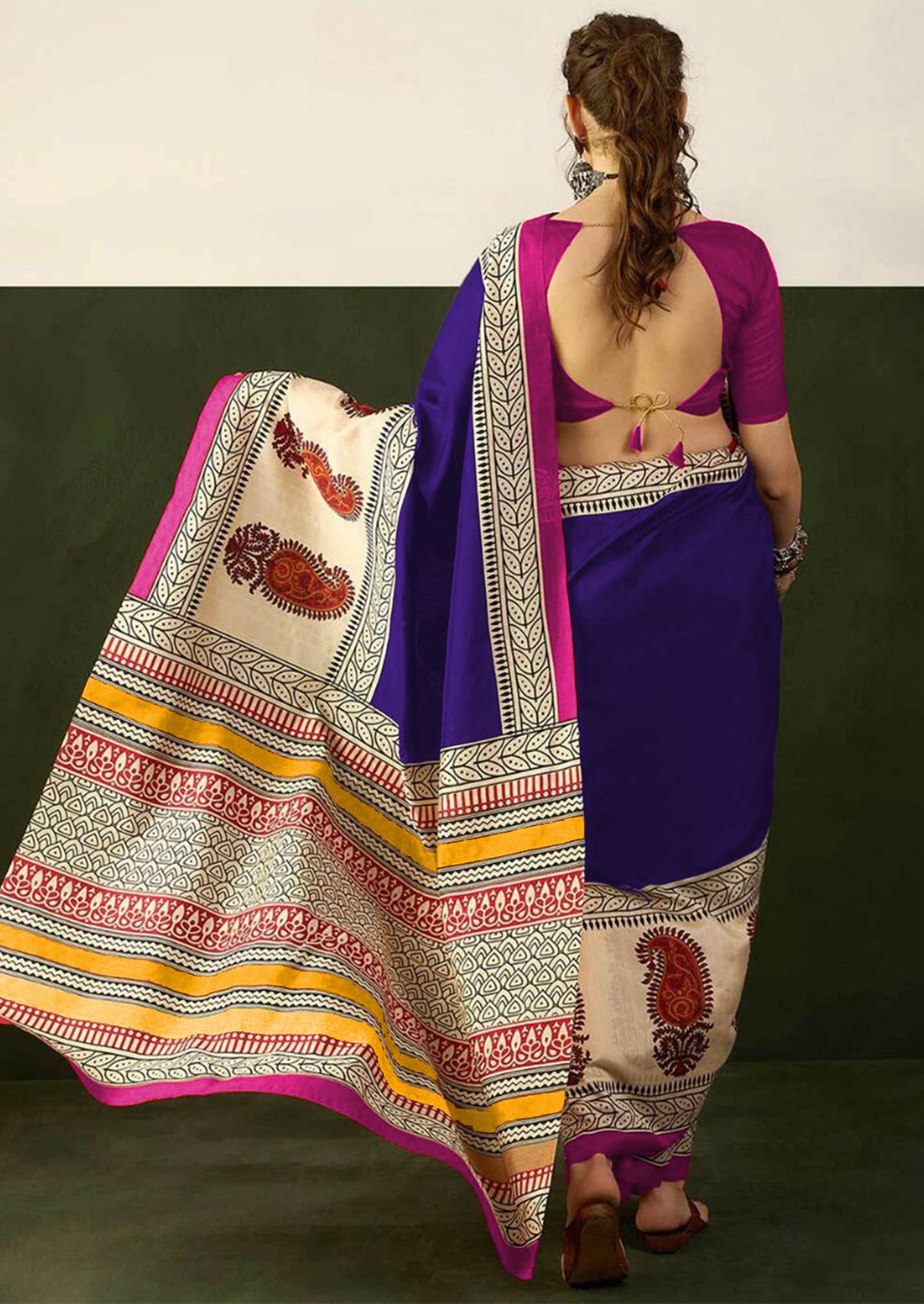 Ajrakh Hand Block Printed Mul Mul Cotton Sarees