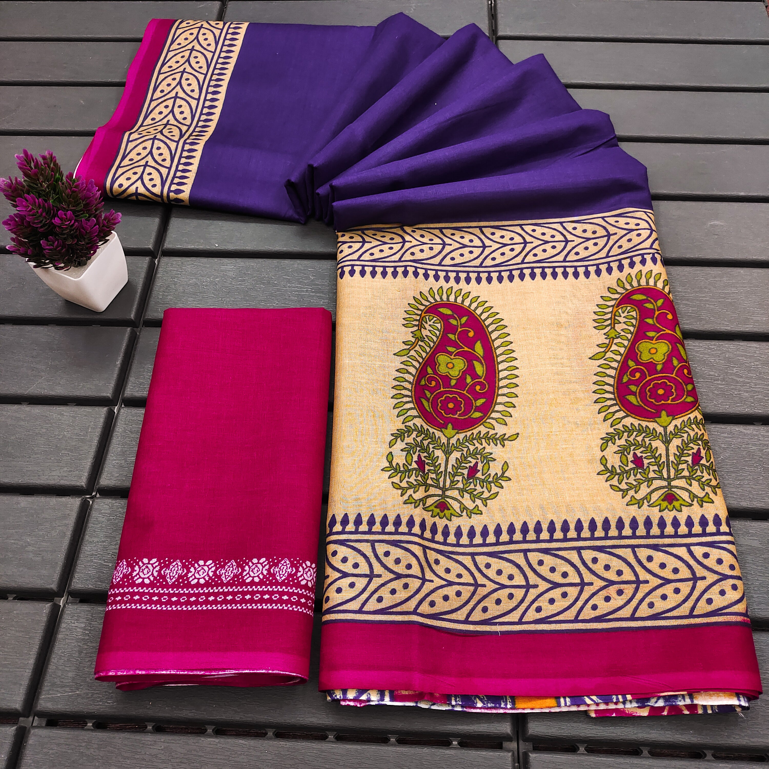 Ajrakh Hand Block Printed Mul Mul Cotton Sarees