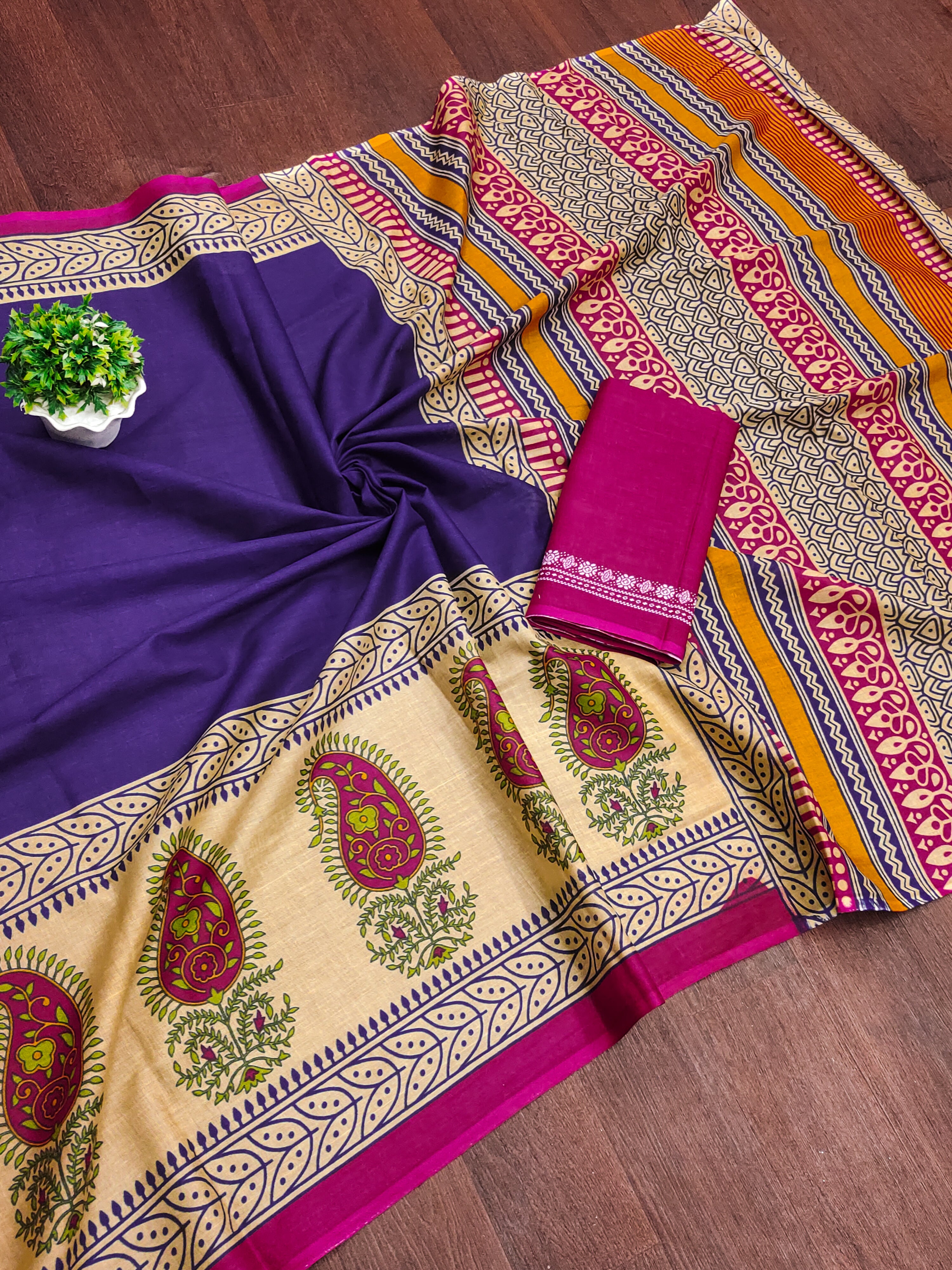 Ajrakh Hand Block Printed Mul Mul Cotton Sarees