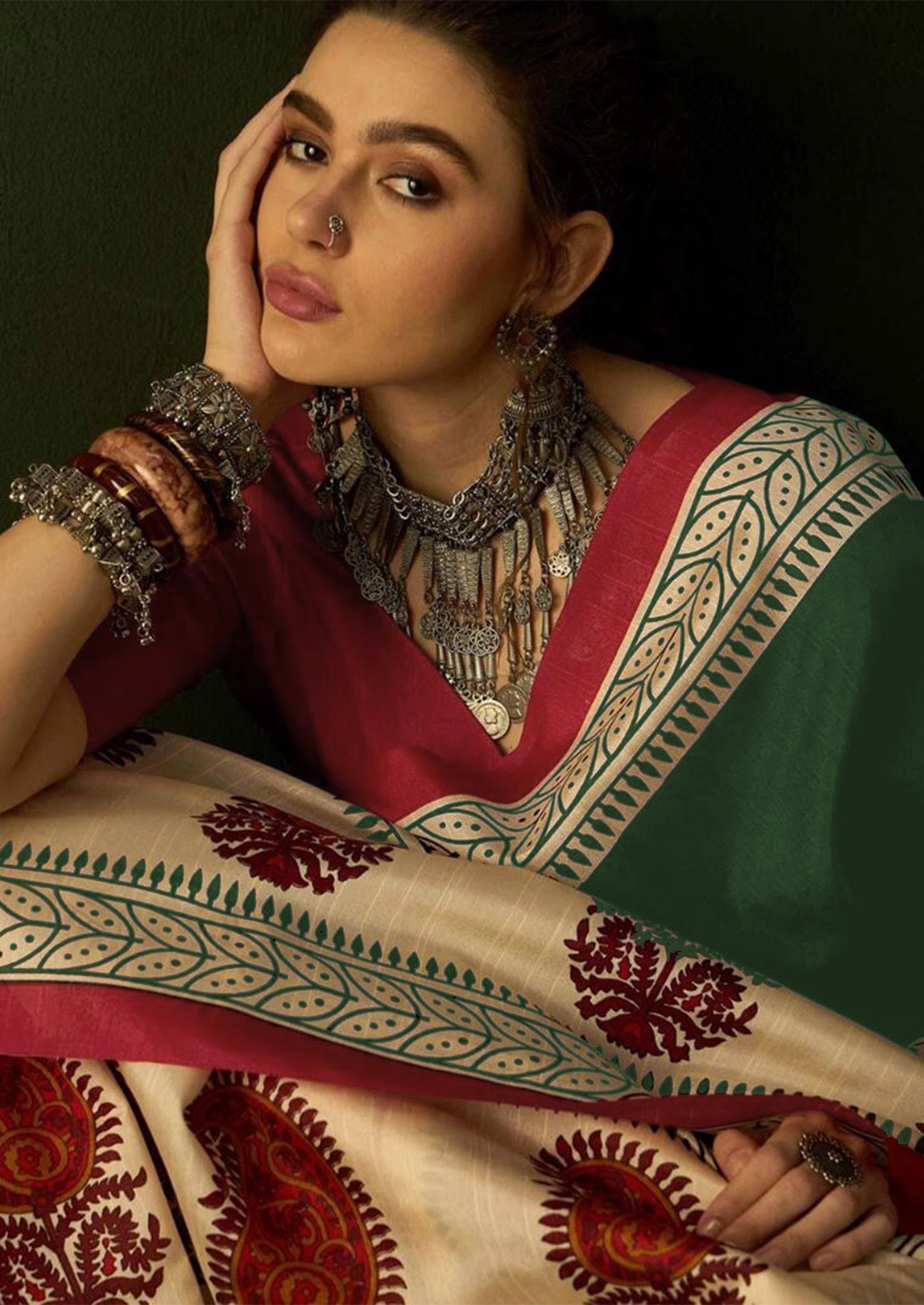 Ajrakh Hand Block Printed Mul Mul Cotton Sarees