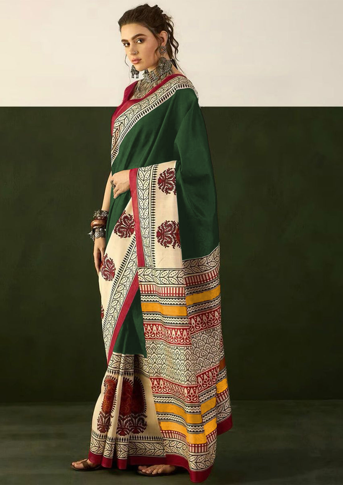 Ajrakh Hand Block Printed Mul Mul Cotton Sarees