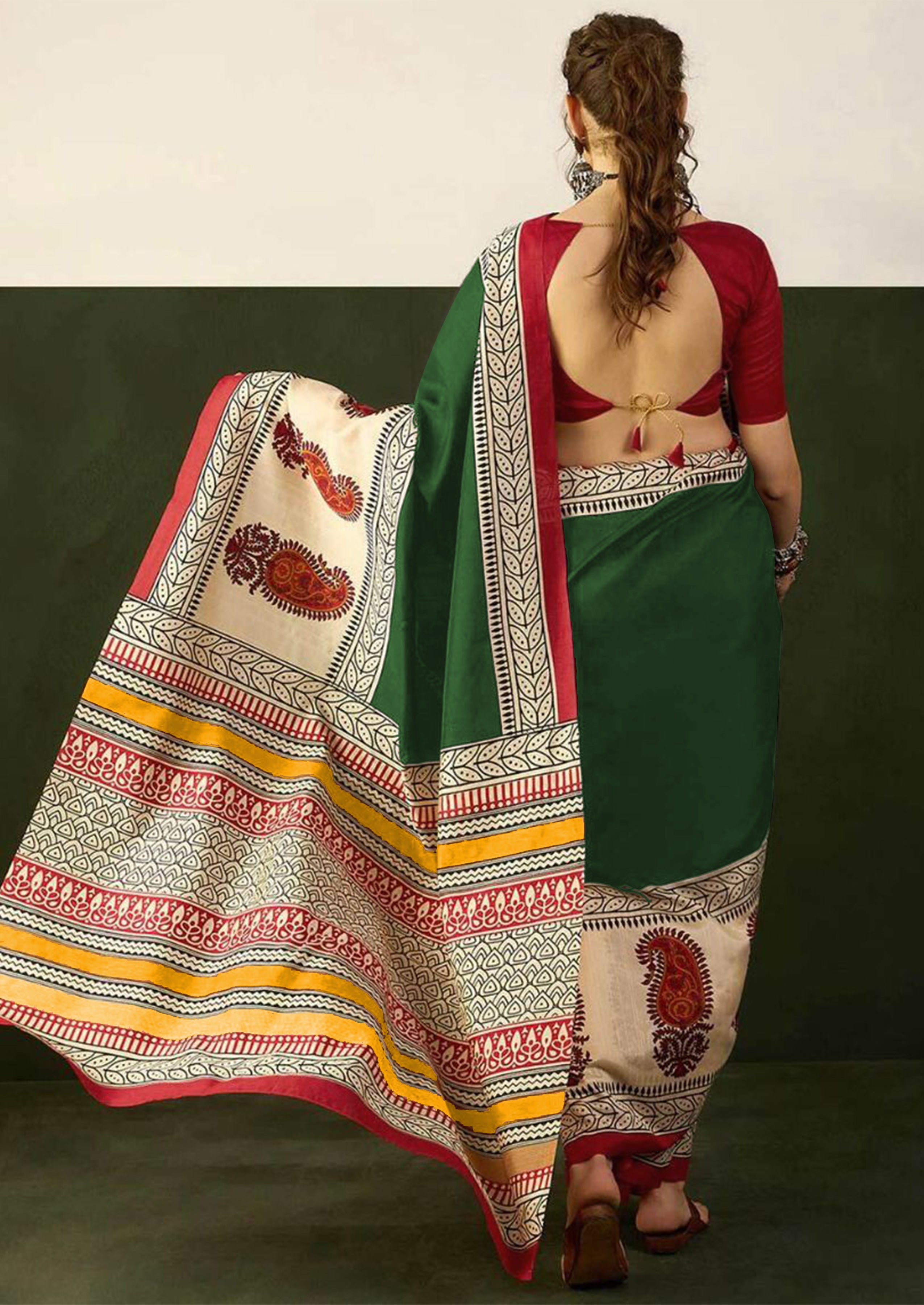 Ajrakh Hand Block Printed Mul Mul Cotton Sarees