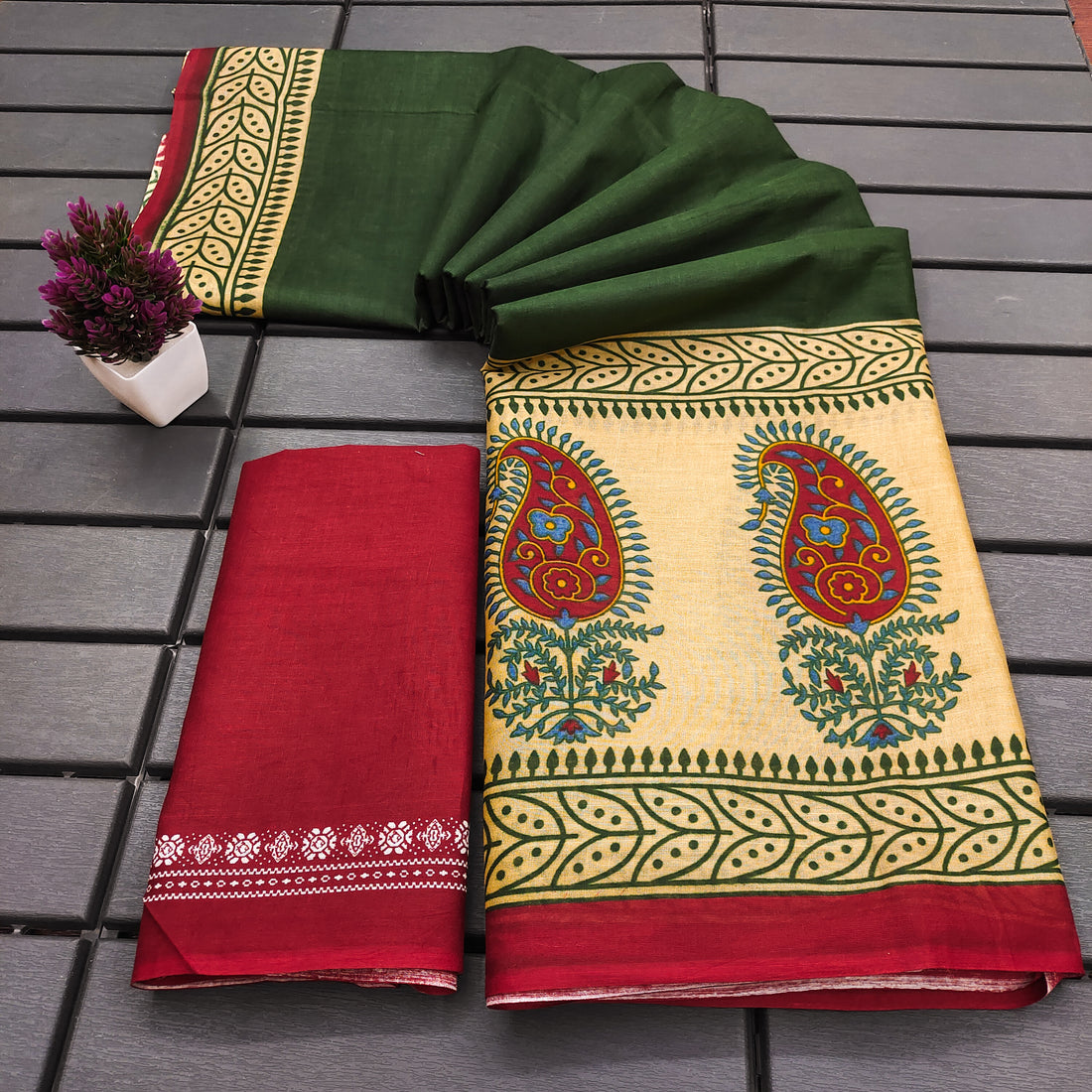 Ajrakh Hand Block Printed Mul Mul Cotton Sarees