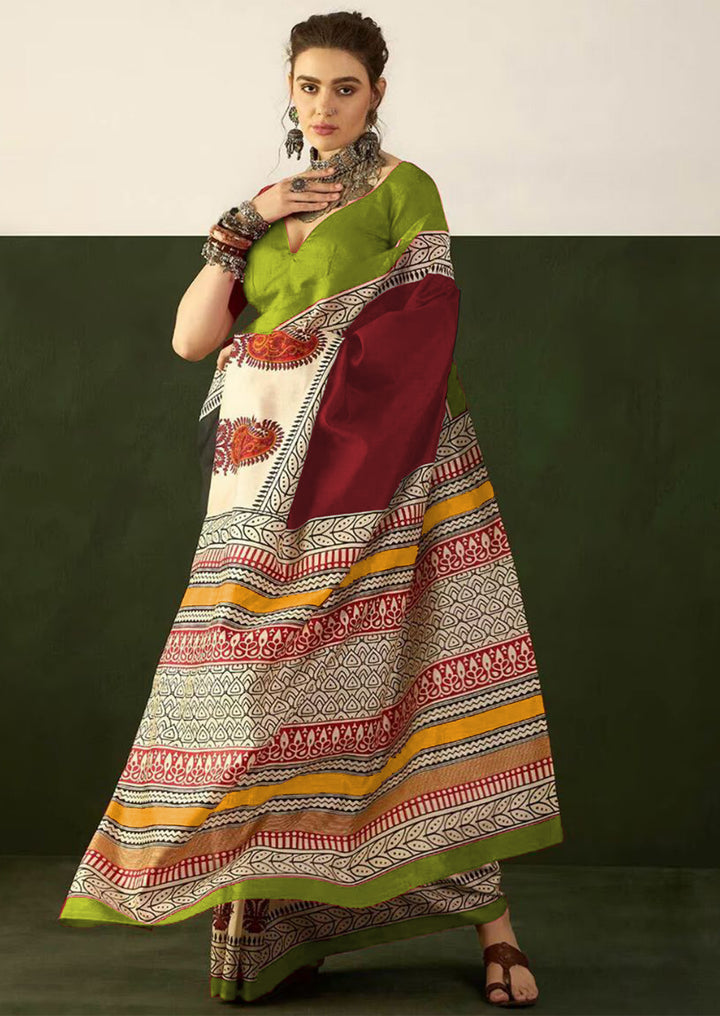 Ajrakh Hand Block Printed Mul Mul Cotton Sarees